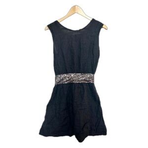COSMO ITALIAN LINEN SLEEVELESS MINI DRESS WITH SEQUIN WAIST